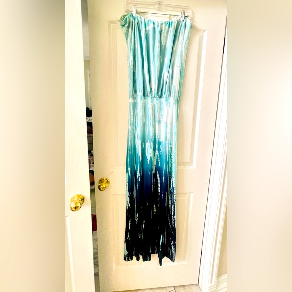 Young Fabulous and Broke Gorgeous Long strapless dress in turquoise. Small